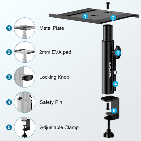 Set of 2 Studio Monitor Stands - Desktop Clamp Speaker Stands Against The Wall