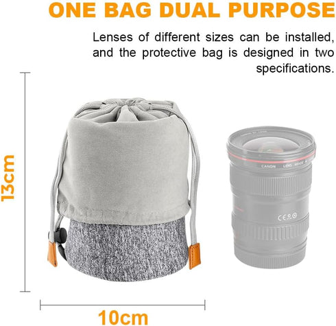 K&F Concept Lens Pouch 2-in-1 Expandable Camera Lens Bag Case for Canon, Nikon, Sony, Pentax, Olympus