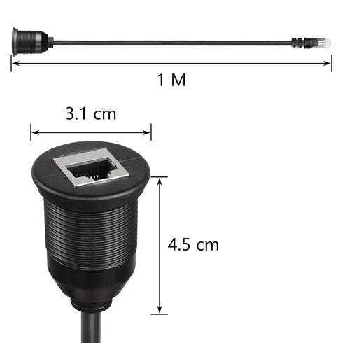 SinLoon 3FT RJ45 Panel Flush Mount Cable, Cat6A Male to Female for Car, Truck, Boat, Motorcycle, Dashboard