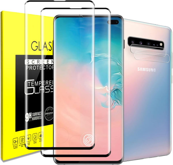 Samsung Galaxy S10+ Tempered Glass Screen Protector with Camera Lens Protector, Clear Full Screen Coverage