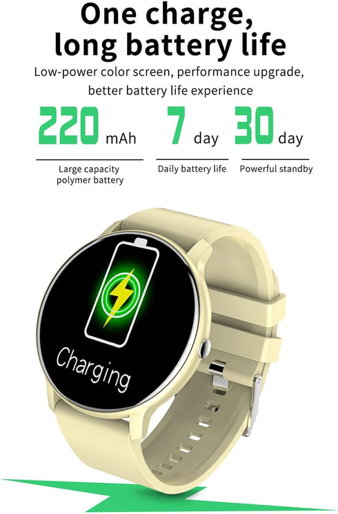 Smart Watch Men, Bluetooth Call, 1.32" HD Full Touch Screen, IP67 Waterproof, Yellow Stainless Steel Sport Watch