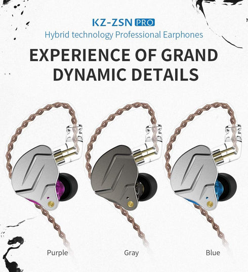 KZ ZSN Pro Dual Drivers 1BA 1DD in Ear Earphones - HiFi Power Bass Earbuds with Detachable Cable for Audiophile