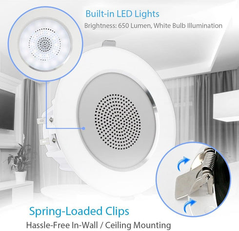 Pyle 4” Pair Flush Mount in-Wall in-Ceiling 2-Way Home Speaker System with Built-in LED Lights, White