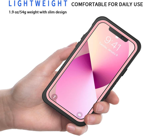 Lanhiem Waterproof Case for iPhone 12, Dustproof Shockproof with Built-in Screen Protector, Pink