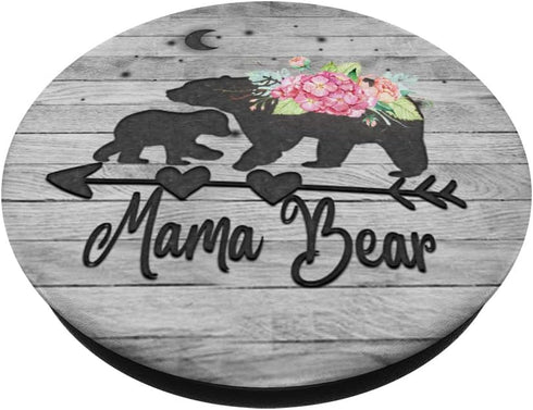 Blush Pink Floral Mama Bear and One Cub Baby Grey Rustic PopSockets Adhesive PopGrip