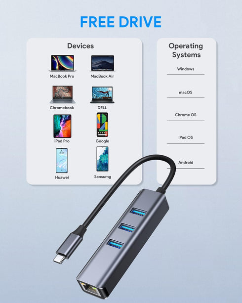 USB C to Ethernet Adapter, Vilcome RJ45 to USB C Thunderbolt 3/Type-C Gigabit Ethernet LAN Network Adapter for MacBook