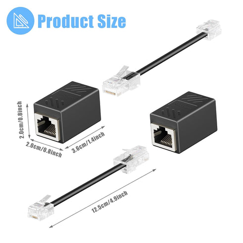 RJ45 to RJ11 Adapter, 2 Pack Phone Jack to Ethernet Adapter, Black Phone Line to Ethernet Adapter, RJ45 Female to RJ11