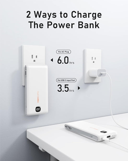 VEEKTOMX 10000mAh, Pack 17/16/15/14, Portable Charger with Built in Cables Power Bank for iPhone with AC Wall Plug