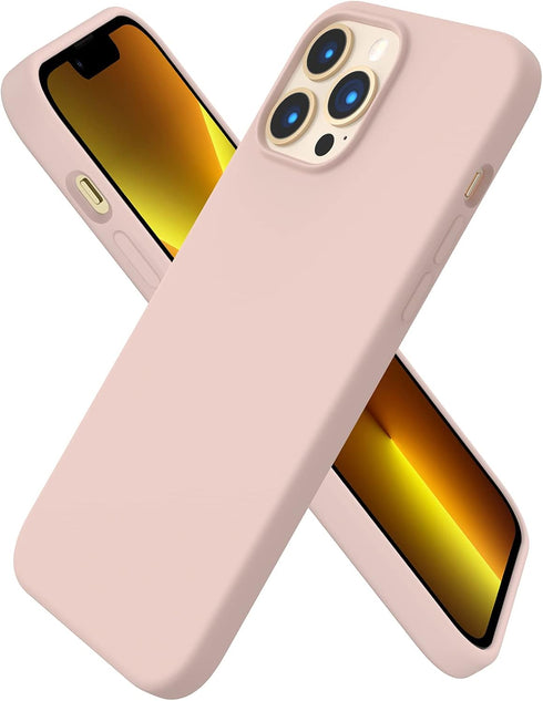 ORNARTO Slim Liquid Silicone Case for iPhone 13 Pro Max 6.7", Full Covered Soft Gel Rubber, Sand Chalk Pink