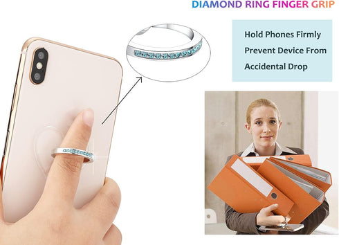 Transparent Heart Rhinestone Cell Phone Ring Holder, Bling Bling Sparkle Pink Diamond Grip Stand (Silver/Rose Gold)