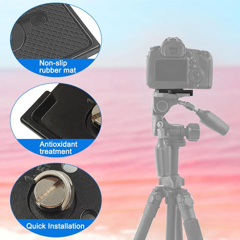 2 Pack Quick Release Plate for Manfrotto 200PL-14 QR Cameras Tripod, 1/4" and 3/8" Screws