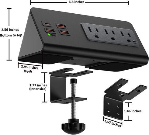 Upgraded Edge Mount Power Strip with USB-C Ports, Tabletop Surge Protector, 3 AC Outlets & 4 Fast Charging USB Ports