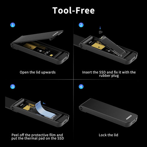 FIDECO M.2 NVMe SSD Enclosure, USB 3.2 Gen 2 to M.2 NVMe Adapter, Tool-Free Installation, Support UASP