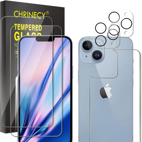 iPhone 14 Back Screen Protector + 2 Front Protectors + Camera Lens Protector, 9H Hardness, Ultra HD, Anti-Scratch -