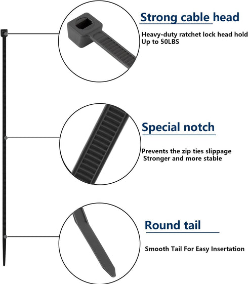 MasiStranth 800 8+12+14+18 Inch PCS Black Zip Ties Assorted Sizes Self-locking Nylon Cable ties Heavy Duty Outdoor, UV