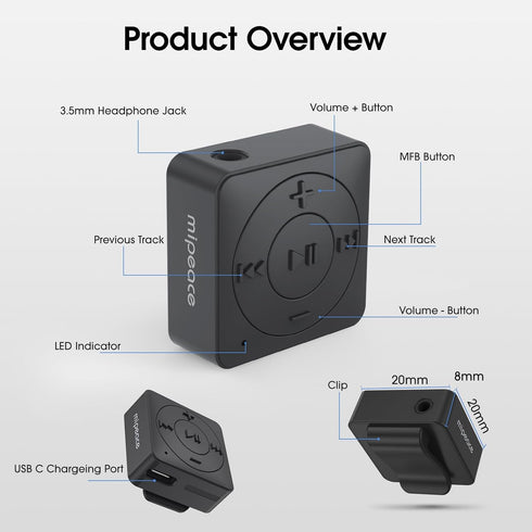 MIPEACE Bluetooth Audio Adapter for Headphones, Bluetooth 5.3 Receiver, 3.5mm Aux Wireless Adapter, Black