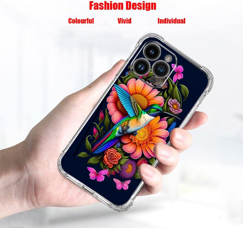 iPhone 12 Pro Max Case with Hummingbird Butterfly Flowers Drop Protection, Shockproof TPU Full Body Protective Cover