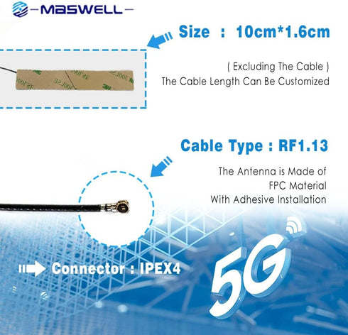 Cellular 5G Internal Antenna - Helium Antenna ipex Lora 700MHz ~6000MHz Mini-Profile Wideband for All 5G, 4G, 3G, WiFi