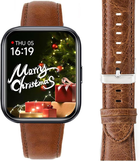 Lamshaw ID208 Plus Smart Watch Bands, Leather Silicone Replacement Strap Compatible with 1.8 Inches Smartwatch