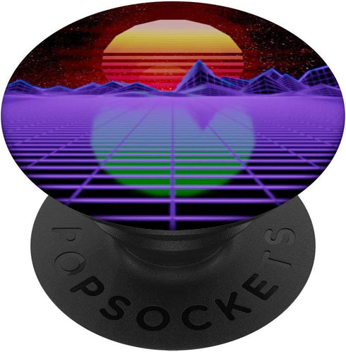 Synthwave Retrowave Synth Technology Abstract 80's Retro PopSockets PopGrip, Swappable Grip for Phones & Tablets