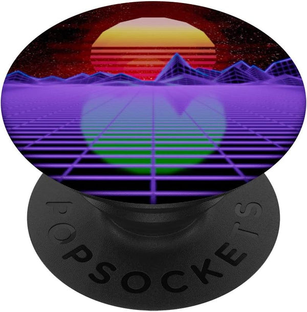Synthwave Retrowave Synth Technology Abstract 80's Retro PopSockets PopGrip, Swappable Grip for Phones & Tablets