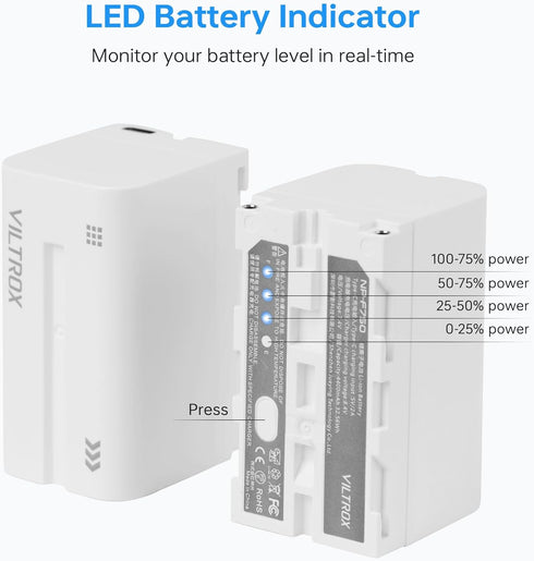 VILTROX NP-F750 Battery 2 Pack, 4400mAh Replacement Battery for F550 F570 F770 F750 F970, Compatible with Godox