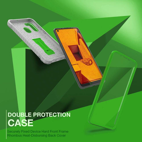 FITO Samsung Galaxy A21 Case, Dual Layer Shockproof Heavy Duty Case with Screen Protector, Built-in Kickstand (Green)