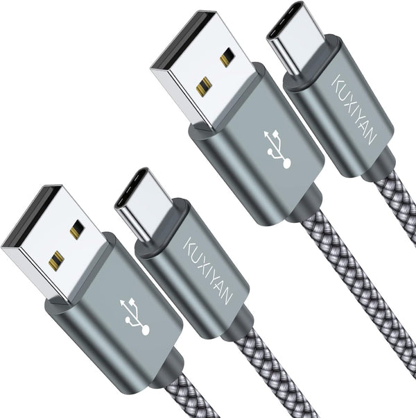 USB C Charger Cable (2-Pack 3FT) Fast Charging Sync Cord, Nylon Braided, Compatible with iPhone 15, Samsung Galaxy,