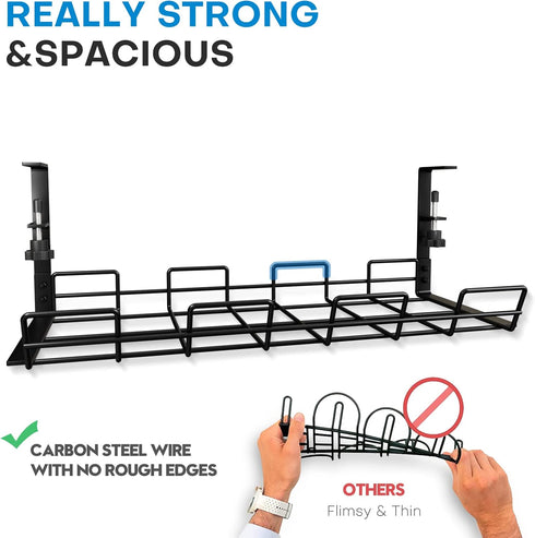 No Drill Under Desk Cable Management Tray, Sturdy Metal Wire Organizer Basket for Home and Office Desks
