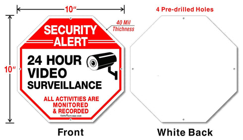 Video Surveillance Sign, 4 Pack 10 x 10 Rust Free .040 Aluminum Security Warning Reflective Metal Signs, Indoor or Outdoor Use for Home Business CCTV Security Camera, UV Protected & Waterproof