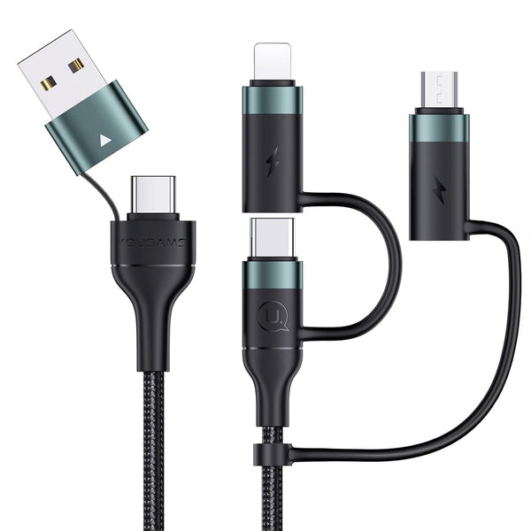 PD 60W Multi Fast Charging Cable, 5-in-1 Nylon Braided Cord, USB/C to Type C/Micro/Phone Charger Adapter for