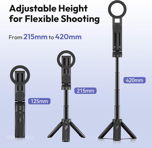 ULANZI JJ03 17/16/15/Android, 360 Magnetic Phone Tripod, Portable Selfie Stick Tripod for Magsafe with Remote, Mini