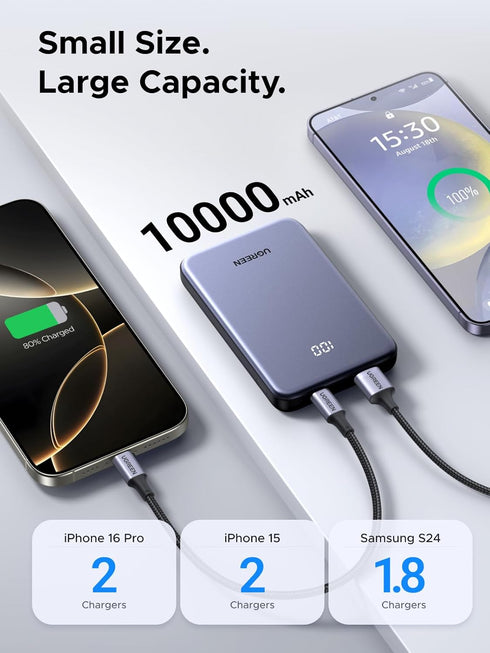 UGREEN 10,000mAh 22.5W, PD3.0 Pack 17/16/15/14/13/12 S25/S24 Power Bank Compact Portable Charger USB-C Travel Fast