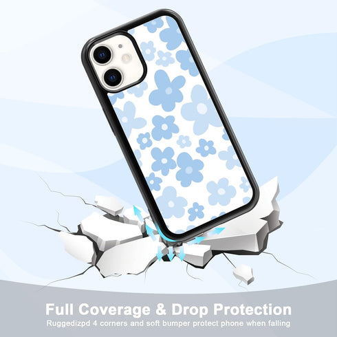 iPhone 11 Case - Light Blue Flower Shockproof Protective TPU Cute Blue Floral Design for Men Girls Women Boys - Bloom