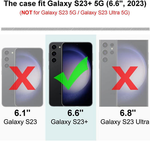 for Samsung Galaxy S23 Plus Case, Shockproof Phone Case with Sliding Camera Cover & Rotatable Ring Holder Kickstand +