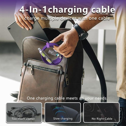 LWW 240W 4-in-1 5A 4FT USB C Multi Charger Cable with LED Indicator, PD Fast Charging & Data Sync, Silicone, Compatible