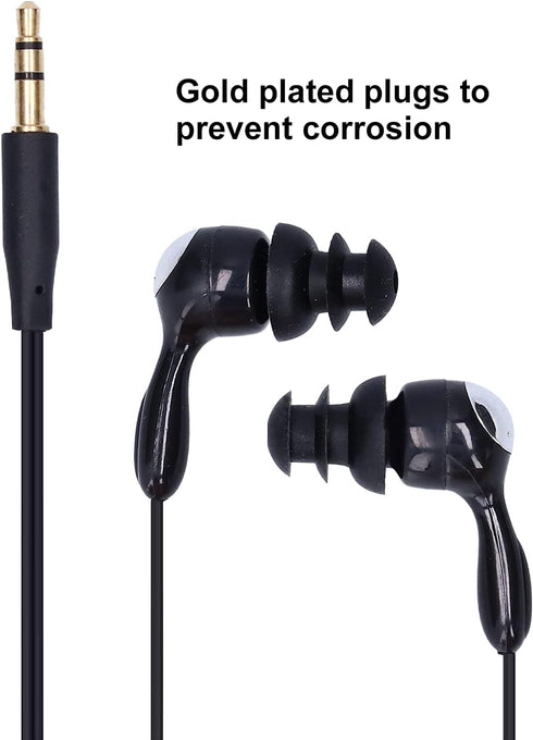 PUSOKEI Short Cord Waterproof Headphone, IP68 Waterproof Earplugs Suitable for Swimming, Surfing, Running (Black)