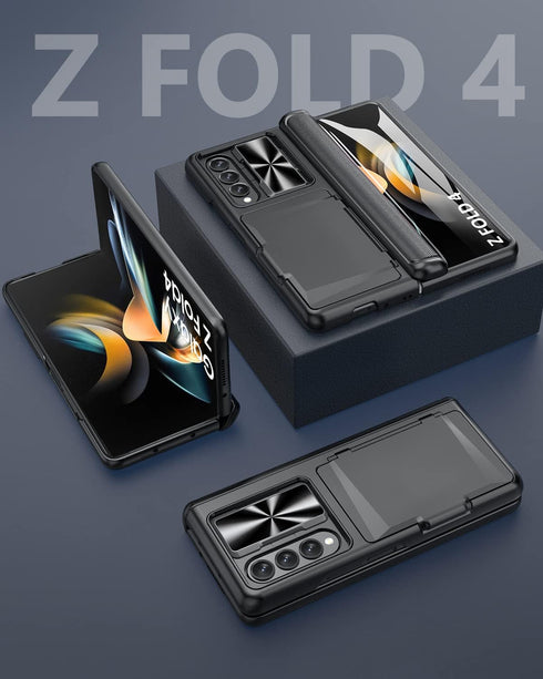 Viaotaily Samsung Galaxy Z Fold 4 Case, Durable Phone Case with Card Holder, Hinge Protection & Screen Protector (Black)
