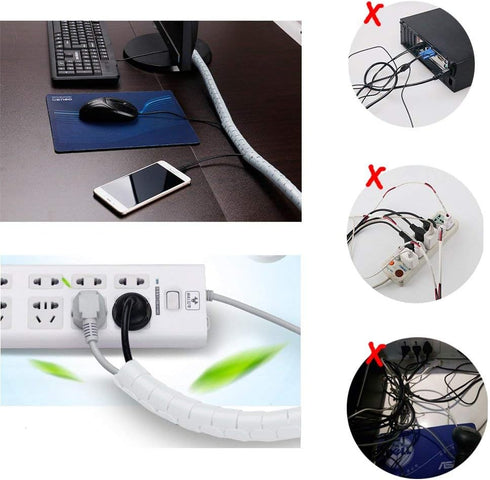 White Cable Management Sleeve Tubes, Power Cord Organizer Protectors for Pets, 2 PCS with Electrical Cable Clips