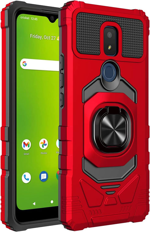 Cricket Icon 3, Splendor, AT&T Motivate 2 Case - Shockproof Protective Phone Case with Ring Stand - RS7 Red