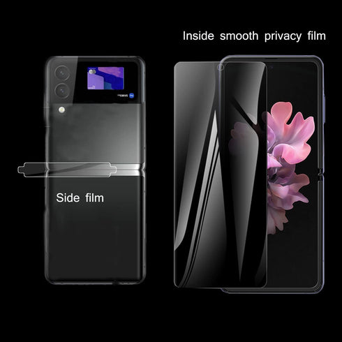 3 Pack Privacy Screen Protector for Z Flip 3, Anti-Peep Outside + Inside Screen Protector + Side Protector Film for