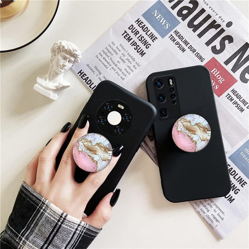 Clear Crystal Collapsible Expanding Mobile Phone Grip Stand Holder for Smartphones and Tablets (Gold Pink Marble)