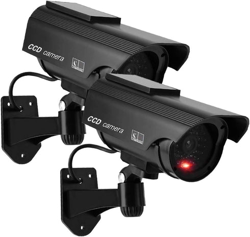 Solar Powered Bullet Dummy Fake CCTV Dome Camera with Flashing Red LED Light & Warning Security Alert Sticker