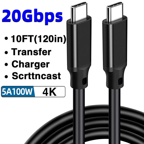 10FT USB-C 3.2 Gen 2 2 Display Monitor Video Link Data Transfer Cable for Lepow Z1 15.6 In, InnoView, ASUS ZenScreen, KYY, Cocopar, Arzopa, AOC, Type-C High Speed Portable Monitor Charger Power Cord