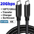 10FT USB-C 3.2 Gen 2 2 Display Monitor Video Link Data Transfer Cable for Lepow Z1 15.6 In, InnoView, ASUS ZenScreen, KYY, Cocopar, Arzopa, AOC, Type-C High Speed Portable Monitor Charger Power Cord