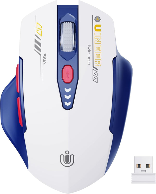 Wireless Mouse with Visible Battery Display - Rechargeable 2.4G USB Optical Mouse for Laptop PC, White and Blue