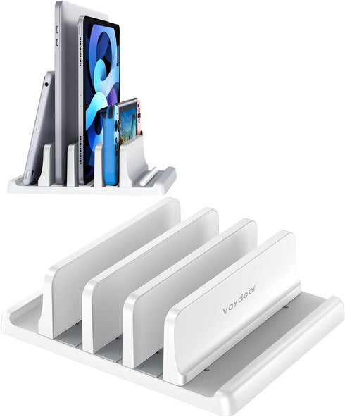 Vaydeer 3-Slot Vertical Laptop Stand - Premium ABS Plastics, 5 in 1 Adjustable Desk Organizer for MacBook/Chromebook