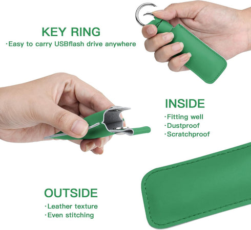 Microfiber Leather USB Flash Drive Case, Anti Lost Holder with Keychain, Small Portable Storage (1PC, Green)