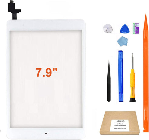 iPad Mini 1/2 Screen Replacement, Touchscreen Digitizer (White) with Home Button, Full Repair Kit