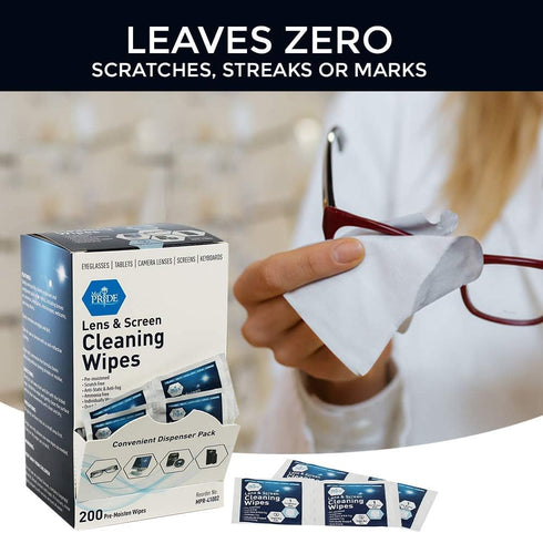 Medpride Premoistened Lens Wipes, Anti-Static, Anti-Fog, Quick-Dry & Scratch-Free Cleaning Cloths for Screens,